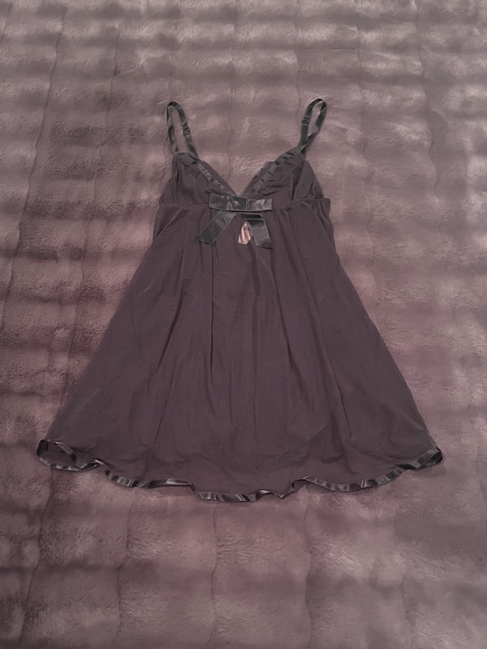 Victoria's Secret Black Sheer Babydoll Lingerie with Satin Bow Accent - Small